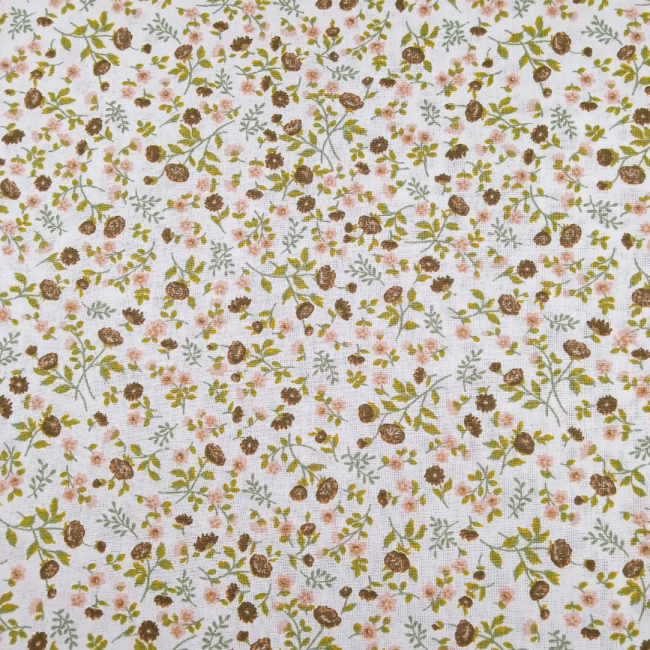 Doublure coton motif Fleurettes Eleonie kaki et beige d'un sac banane XL