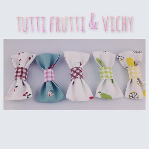 barrettes noeud vichy et fruits