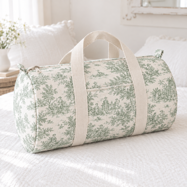 sac polochon toile de jouy verte sac polochon fait main motif inspiration toile de jouy