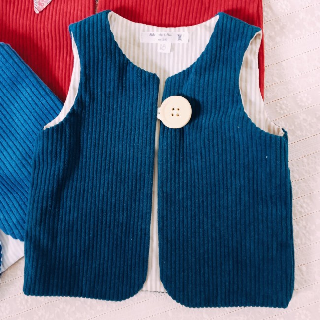 Gilet de berger velours côtelé et rayures (tissu au choix!)