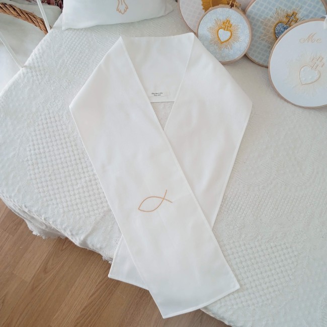 Echarpe de Baptême ado ou adulte avec broderie ICHTHUS simple et épurée EN STOCK ! | Atelier Jules & Alice