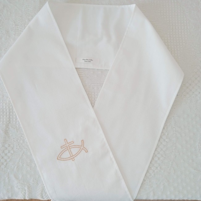 Echarpe de Baptême ado ou adulte avec broderie ICHTHUS simple et épurée EN STOCK ! | Atelier Jules & Alice