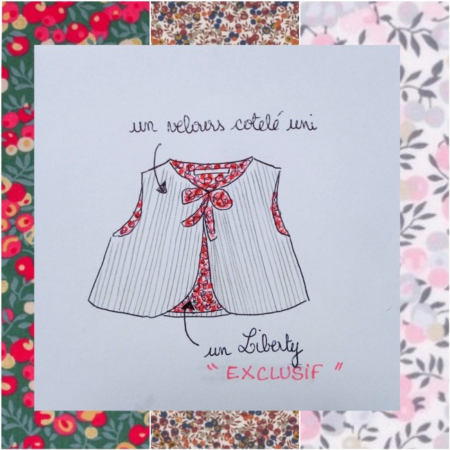 Gilet de berger velours côtelé et liberty (tissu au choix!)