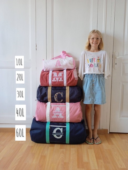 sac polochon personnalisé, broderie prénom et couleur et liberty au choix! existe en version velours ou toile outdoor