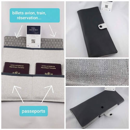 pochette à passeport familial, extérieur en simili (au choix) à personnaliser avec broderie