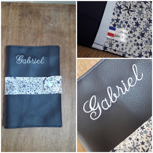 protège carnet de santé en simili, avec bandeau imprimé (existe en Liberty!!), à personnaliser