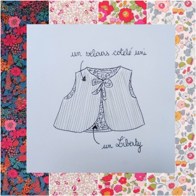 Gilet de berger velours côtelé et liberty (tissu au choix!)