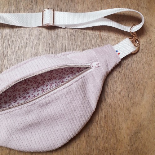 sac banane VELOURS CÔTELÉ rose
