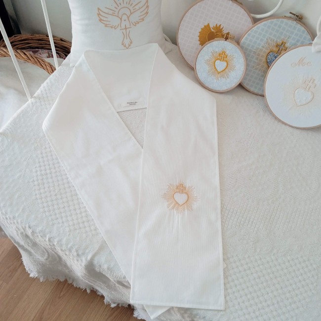 Echarpe de Baptême Ado ou Adulte avec broderie SACRE COEUR en stock!  | Atelier Jules & Alice