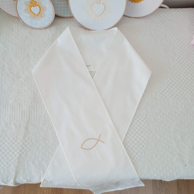 Echarpe de Baptême ado ou adulte avec broderie ICHTHUS simple et épurée EN STOCK ! | Atelier Jules & Alice
