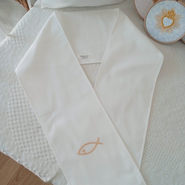 Echarpe de Baptême ado ou adulte avec broderie ICHTHUS simple et épurée EN STOCK ! | Atelier Jules & Alice