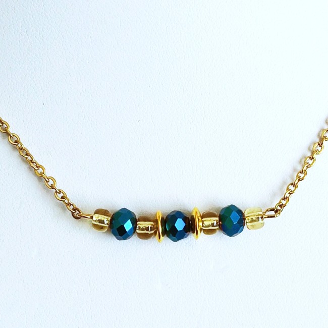 pendentif sur clou avec perles bleu électrique et dorées