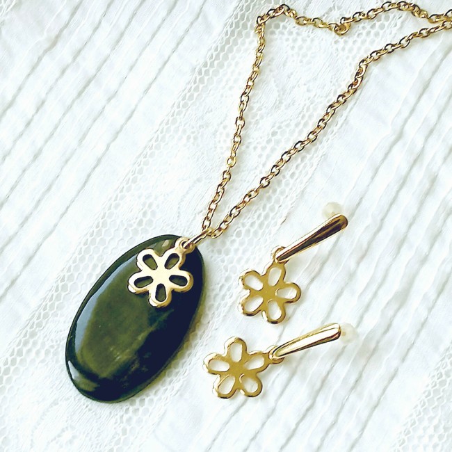 Collier et boucles d'oreille en acier inoxydable doré