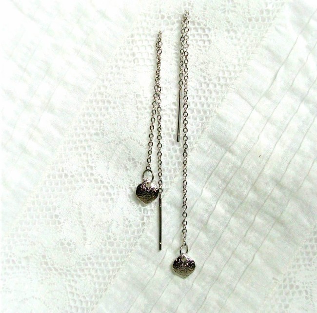 Boucles d'oreille femme en acier inoxydable argent, chaine traversante