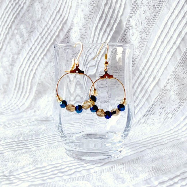 Boucles d'oreille pour femme bleu et or