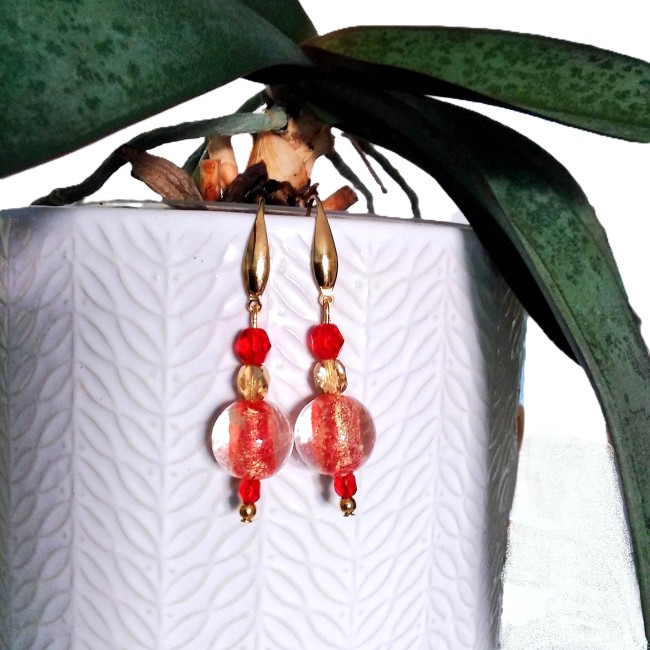 Pendants d'oreille rouge et doré pour cadeau femme
