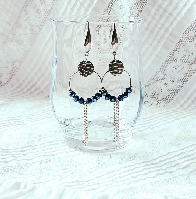 Longues creoles bleu et argent 