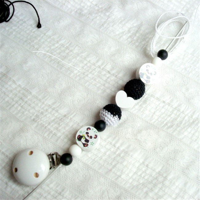 Accroche tétine Panda, clip et lien blanc