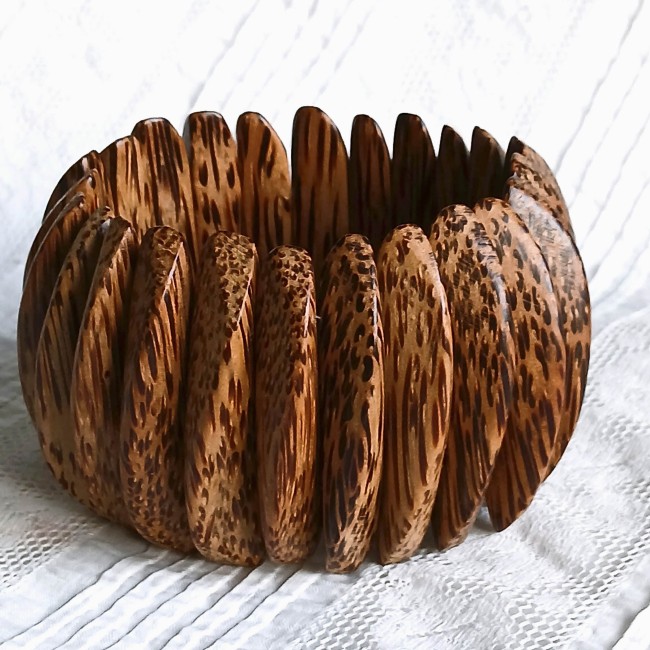 Bracelet manchette en bois extensible pour femme 