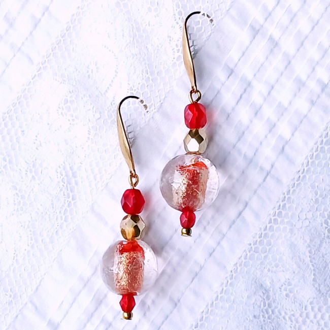 Boucles d'oreille pour femme rouge et or