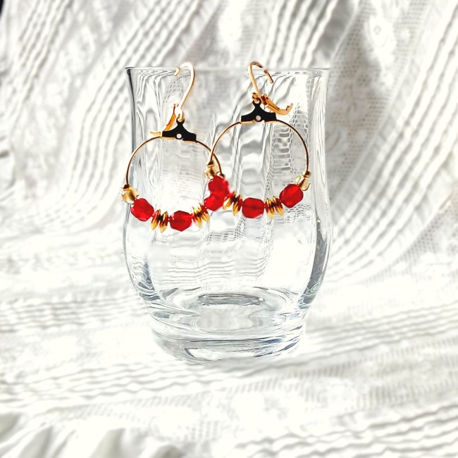 créoles pour femme, rouge et doré