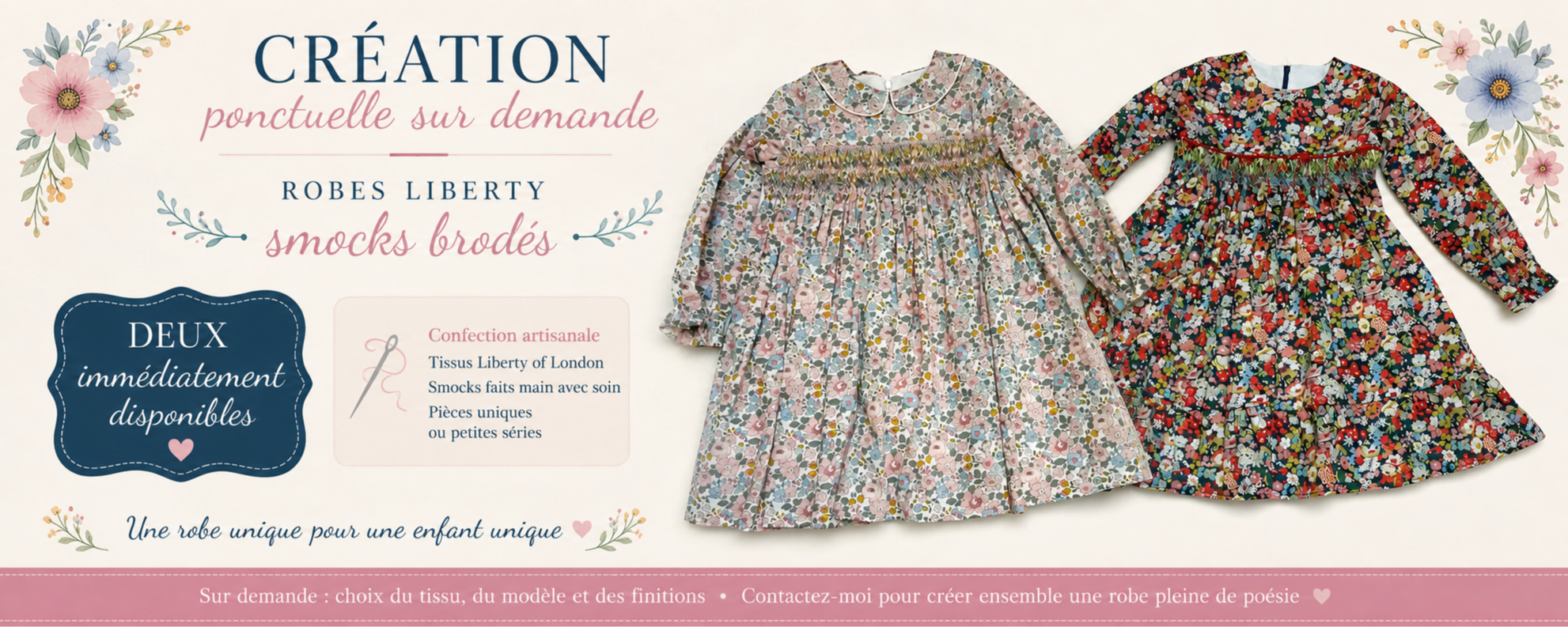 Liberty à smocks brodés, confection artisanale sur demande|4pommes