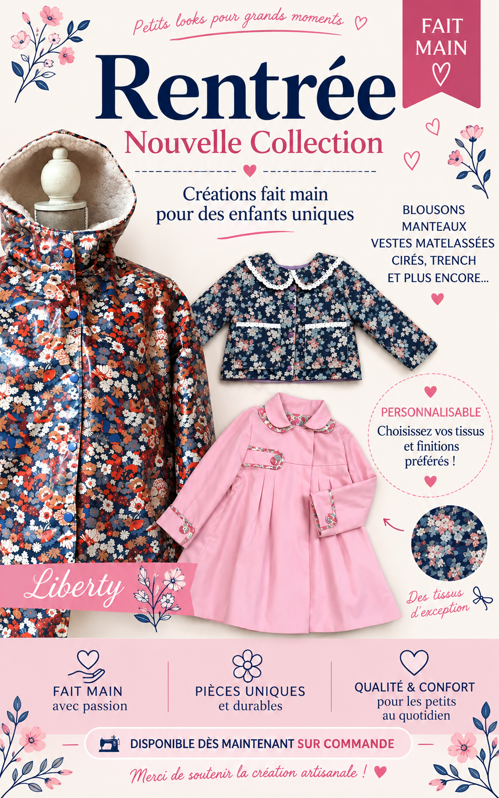 manteau Liberty, veste matelassée, ciré et trench personnalisables|4pommes