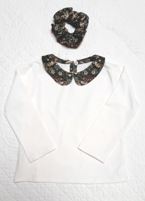 tee-shirt manches longues creme col Claudine strawberry thief foret et son chouchou