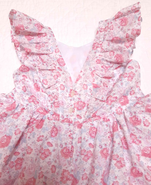 vue détail boutonnage dos robe Lola dos nu buste volanté jupe cercle froncée Liberty exclusif Félicité Fairy | 4pommes