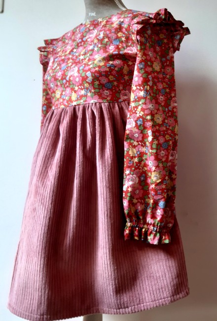 robe Anna manches longues haut Liberty jupe coton ou velours