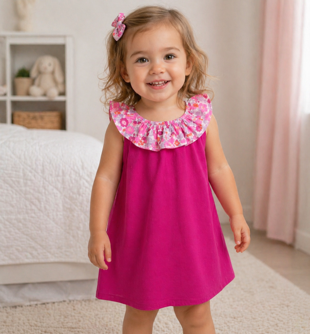 robe Orphée plumetis framboise col Liberty Betsy cassis vue portée|4pommes