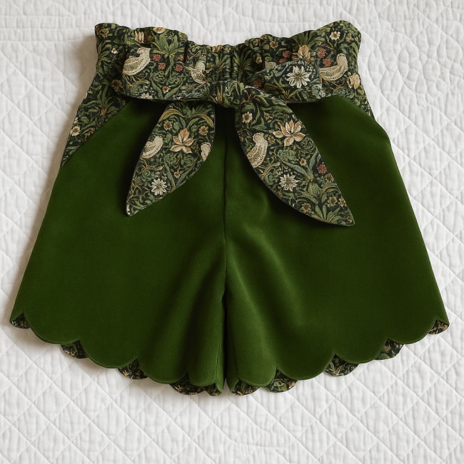 ceinture amovible Liberty strawberry thief foret vue sur short Léonie velours vert|4pommes