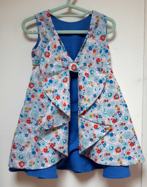 vue dos robe Scarlett cintre Liberty Betsy orange bleue double gaze bleu cobalt irisé|4pommes