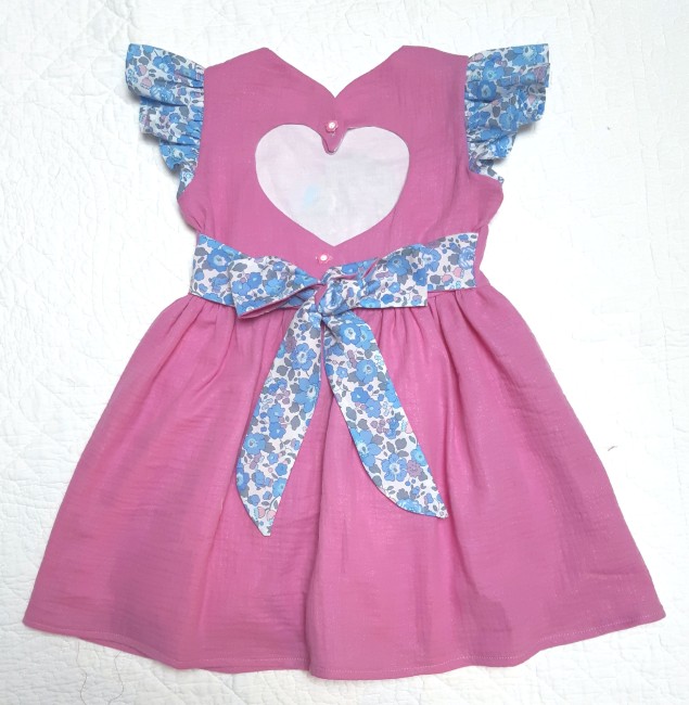 vue dos Lisa double gaze lurex fuchsia Betsy layette broderie girl flower ceinture