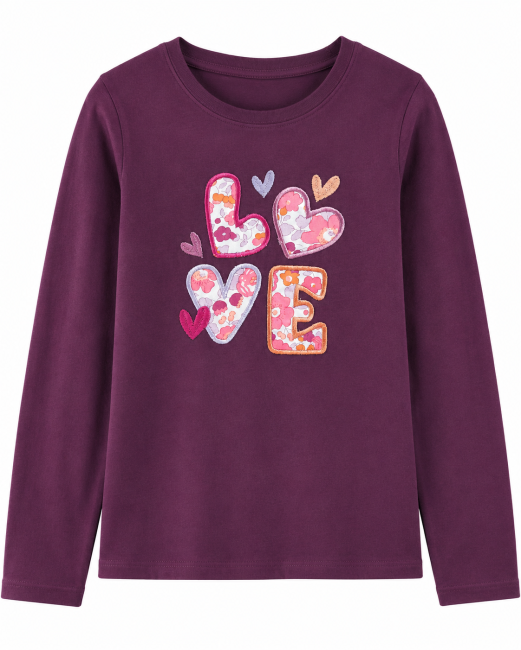 tee-shirt manches longues aubergine broderie LOVE