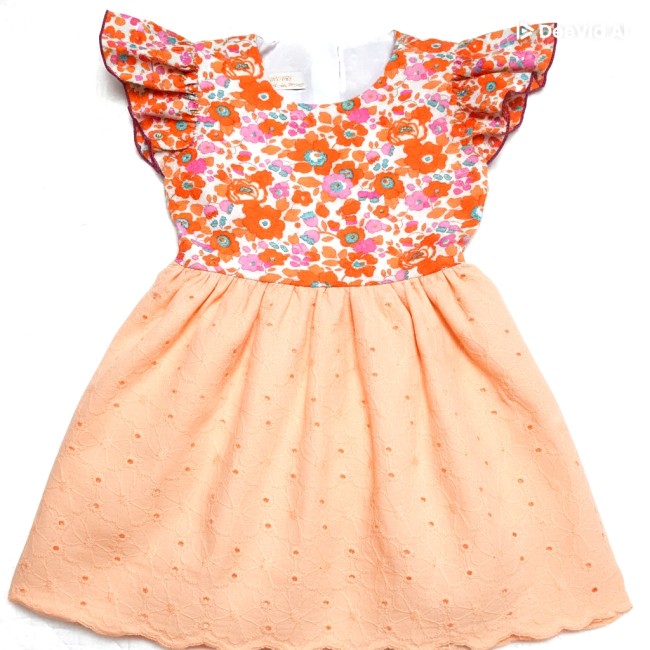 vue devant robe Amelie Liberty  Betsy clémentine broderie anglaise festonnée abricot | 4pommes