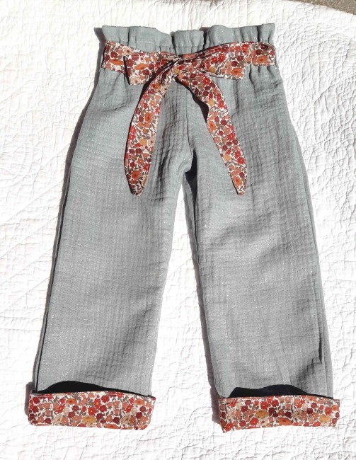 vue côté double gaze irisée céladon pantalon Léonie Liberty Poppy noisette |4pommes