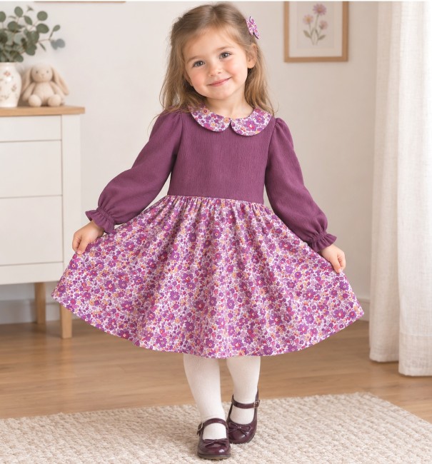 vue sur petite fille robe qui tourne Betsy topaz double gaze brodée orchidée-modèle Camille |4pommes
