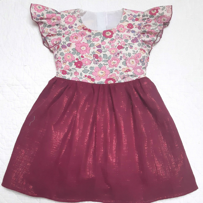 devant robe Amelie Betsy petale irirse double gaze framboise irise | 4pommes