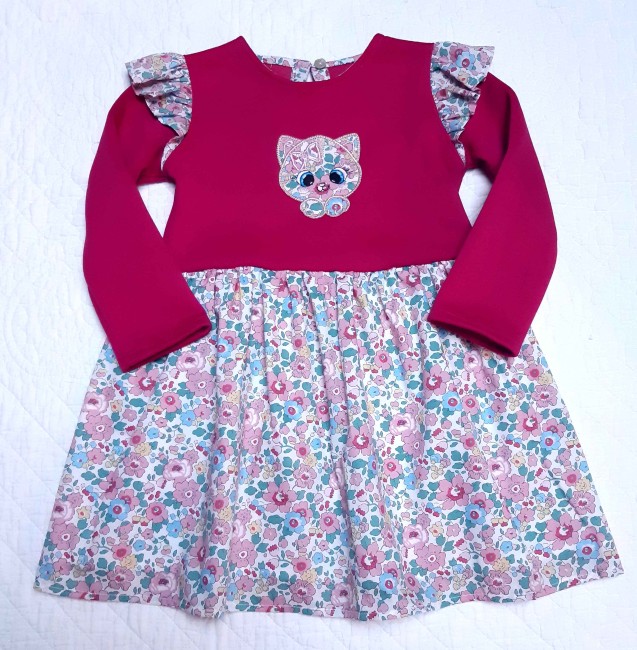 vue robe sweat molleton fuchsia broderie chat girly Liberty candy floss paillettes|4pommes