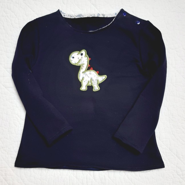 vue devant sweat marine appliqué dinosaure Liberty Théo|4pommes