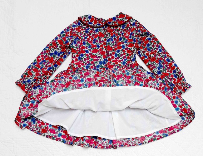 vue doublure robe duchesse smoks brodés manches longues Liberty Poppy and daisy canard|4pommes