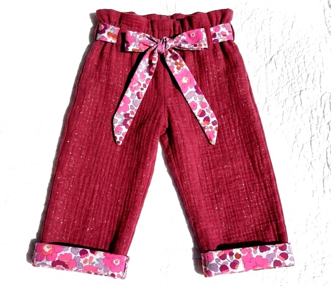 vue côté double gaze irisée framboise pantalon Léonie Liberty Betsy cassis|4pommes