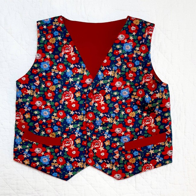 veston gilet cérémonie reversible velours rouge Betsy star marine