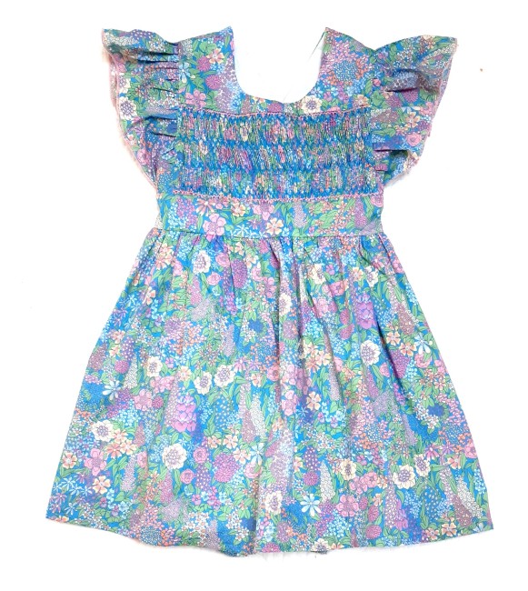 vue devant robe tablier smocks Ciara light blue | 4pommes
