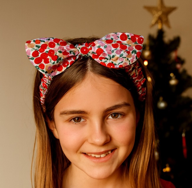 Bandeau Liberty Wiltshire rouge et or pour look assorti mère-fille 