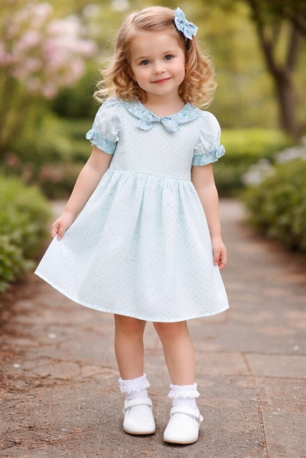 vue robe Danielle plumetis turquoise Liberty Betsy Lady di  sur petite fille | 4pommes