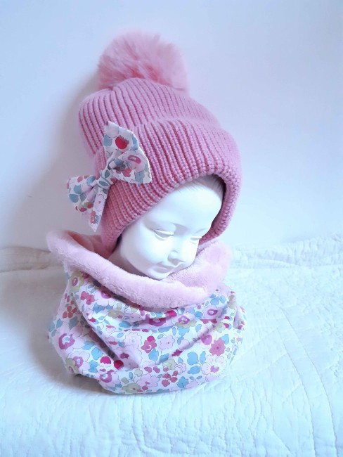 ensemble bonnet et snood Liberty Betsy Fraise|4pommes