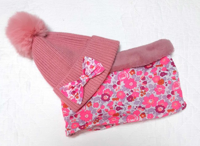 tour de cou snood doudou rose doublé Liberty Betsy cassis