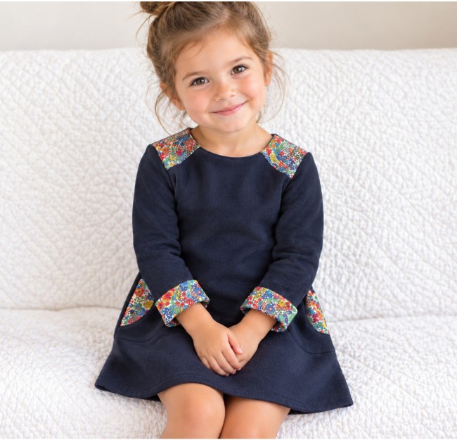 Robe sweat ou velours  détails Liberty-modèle Capucine